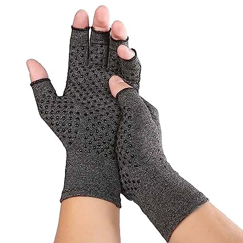 Fingerless Compression Arthritis Gloves for Men & Women | Breathable Pressure Gloves with Silicone Dots for Support & Warmth | Relief Pain, Rheumatoid, Arthritis, Swelling & Tendonitis Pain (Medium)
